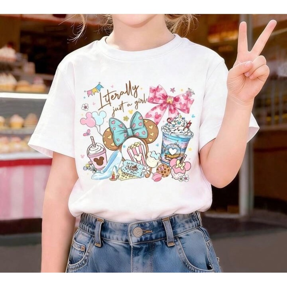 Literally Just A Girl Disney Inspired White Graphic T-Shirt Kids